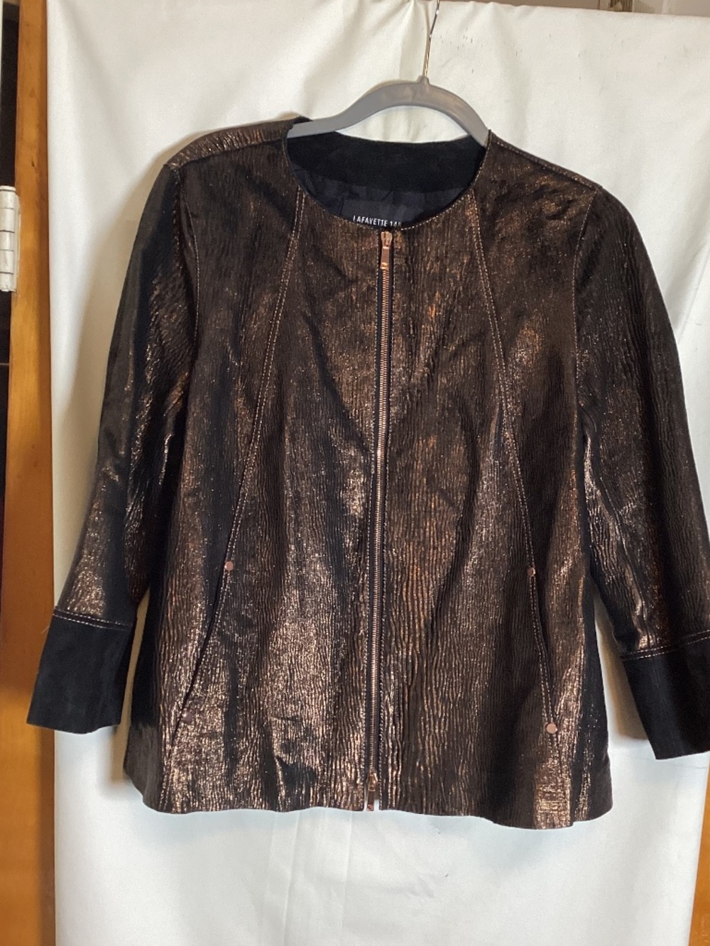 LFAYETTE 148 New York leather jacket with bronze shine short jacket SZ L